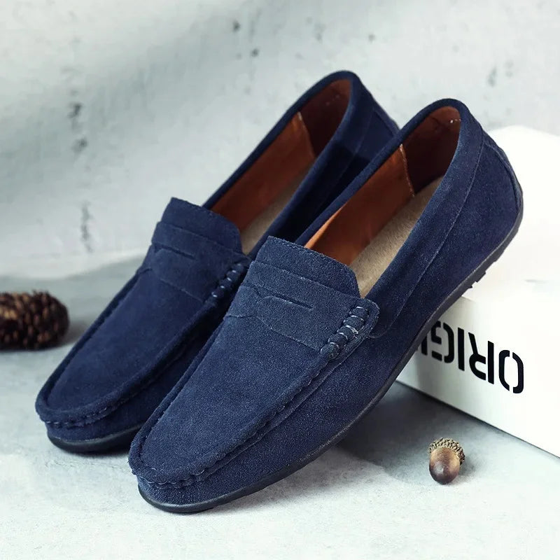 Men's Low Top Moc Toe Slip On Stitched Trim Penny Loafers