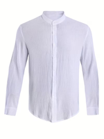 Men's Mandarin Collar Long Sleeve Button Up Shirt