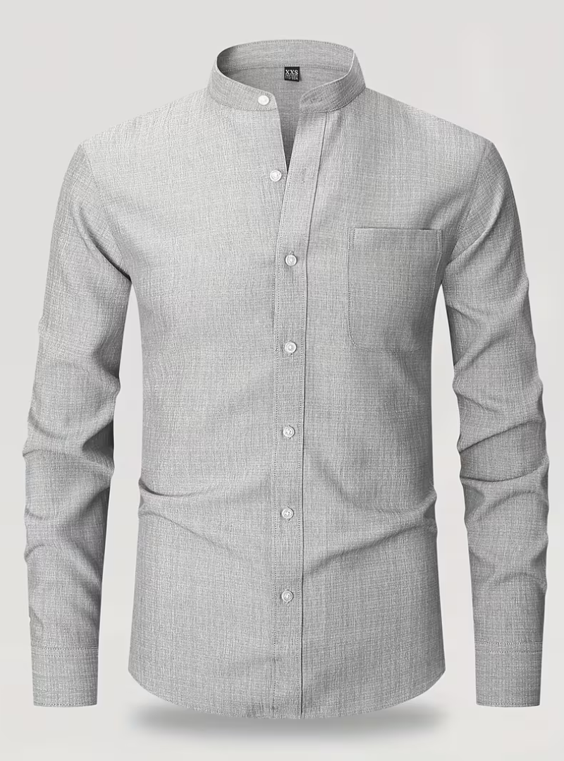 Men's Mandarin Collar Long Sleeve Buttoned Shirt