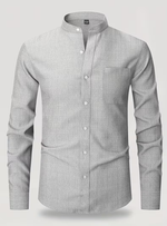 Men's Mandarin Collar Long Sleeve Buttoned Shirt