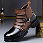 Men's Mixed-Texture Slip-On Buckled Ankle Boots
