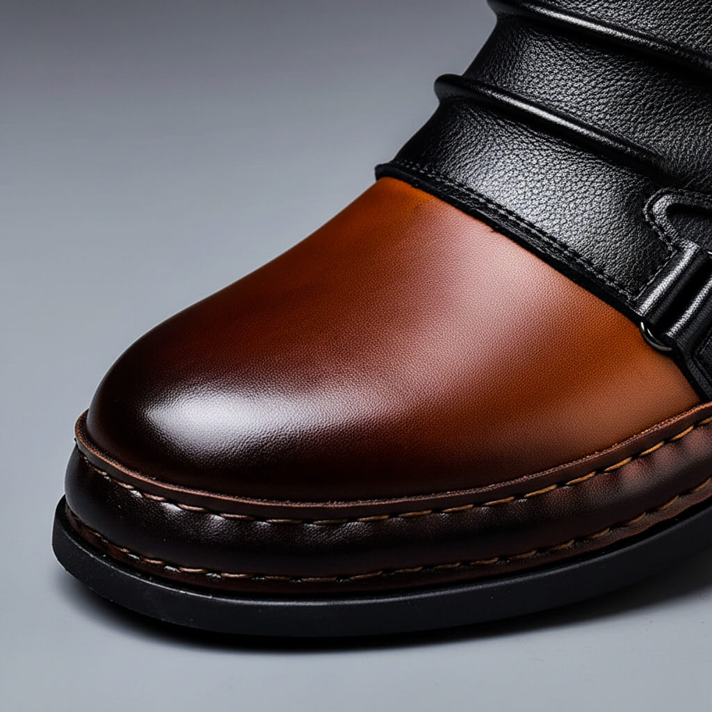 Men's Mixed-Texture Slip-On Buckled Ankle Boots