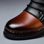 Men's Mixed-Texture Slip-On Buckled Ankle Boots