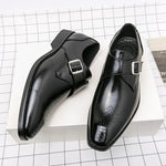 Men's Monk Strap Perforated Buckle Pointed Toe Dress Shoes
