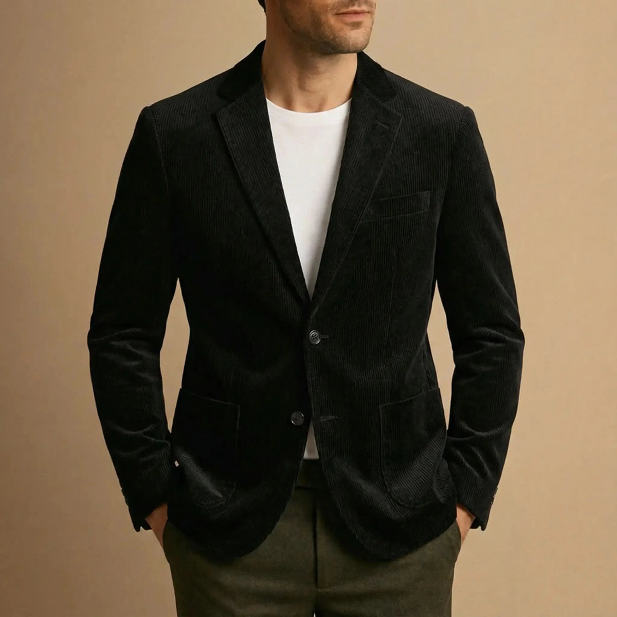 Men’s Notch Lapel Button Front Corduroy Blazer Jacket