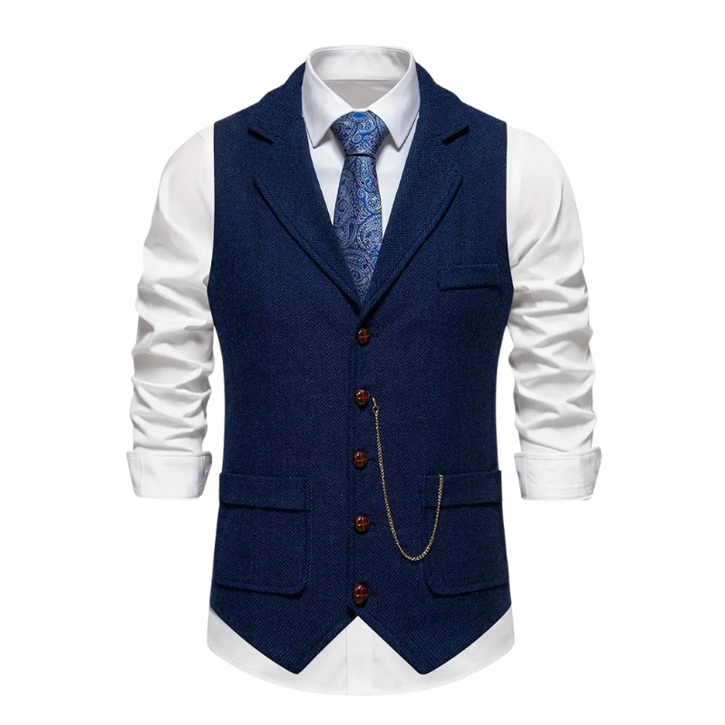Men's Notch-Lapel Patch-Pocket Herringbone Vest