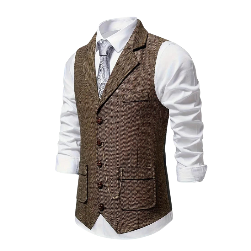 Men's Notch-Lapel Patch-Pocket Herringbone Vest