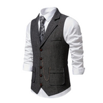 Men's Notch-Lapel Patch-Pocket Herringbone Vest