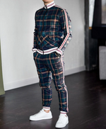 Men’s Plaid Zip Up 2 Piece Tracksuit Set