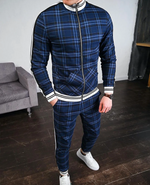 Men’s Plaid Zip Up 2 Piece Tracksuit Set