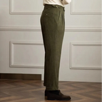 Men's Pleated Side Button Cuffed Hem Straight Leg Corduroy Pants