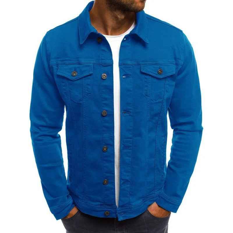 Men's Pointed-Collar Button-Front Flap-Pocket Denim Jacket