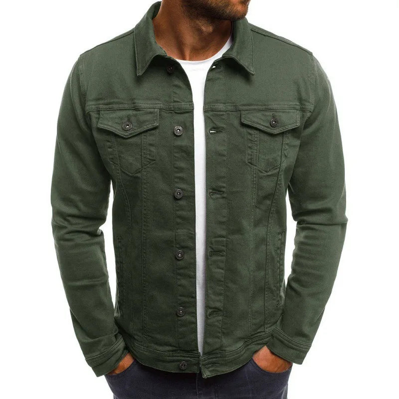 Men's Pointed-Collar Button-Front Flap-Pocket Denim Jacket