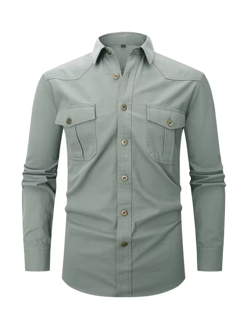 Men's Pointed Collar Long Sleeve Buttoned Pocket Shirt