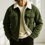 Men's Pointed Collar Snap-Button Corduroy Jacket