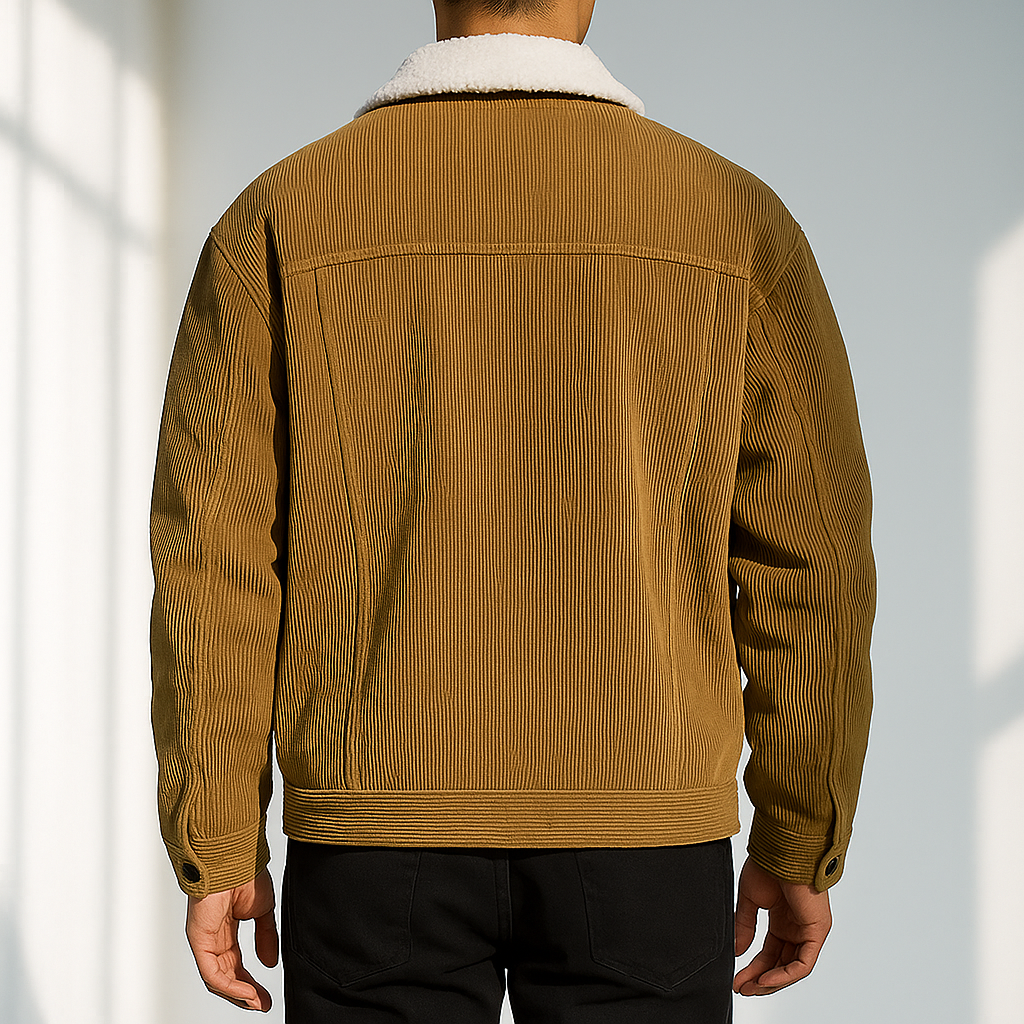 Men's Pointed Collar Snap-Button Corduroy Jacket
