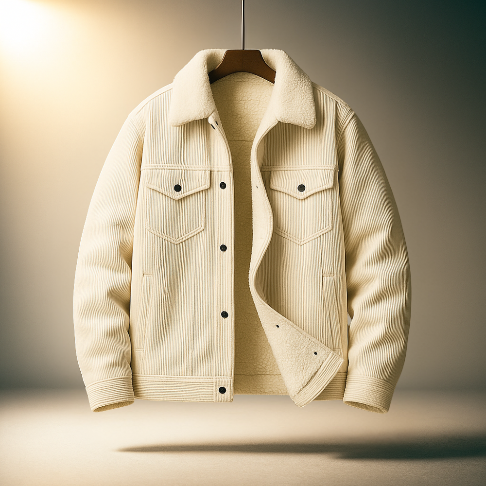 Men's Pointed Collar Snap-Button Corduroy Jacket