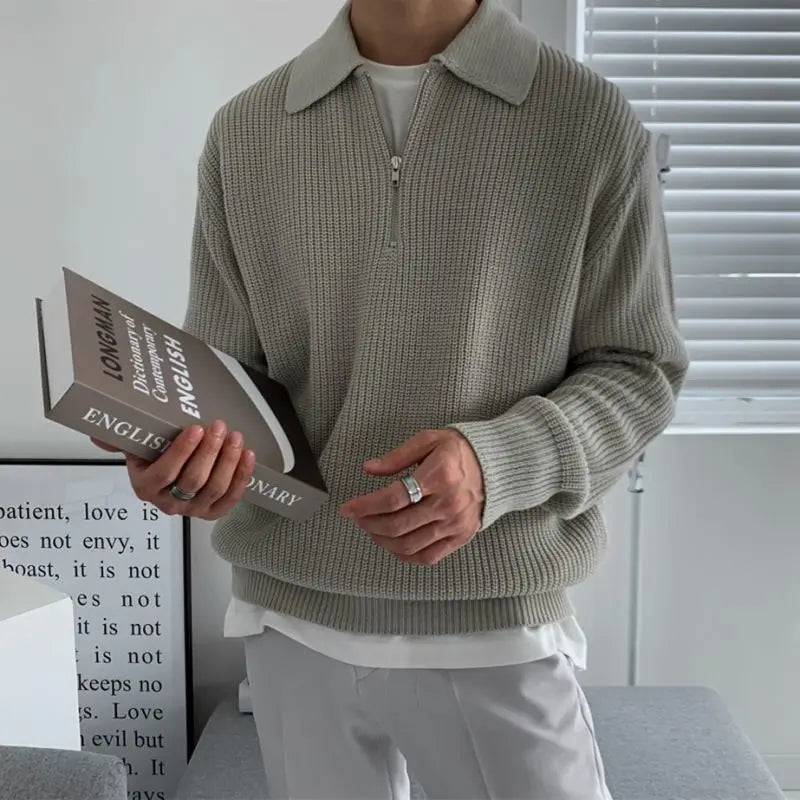 Men's Quarter Zip Long Sleeve Polo Sweater