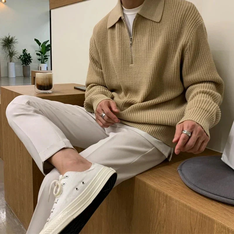 Men's Quarter Zip Long Sleeve Polo Sweater