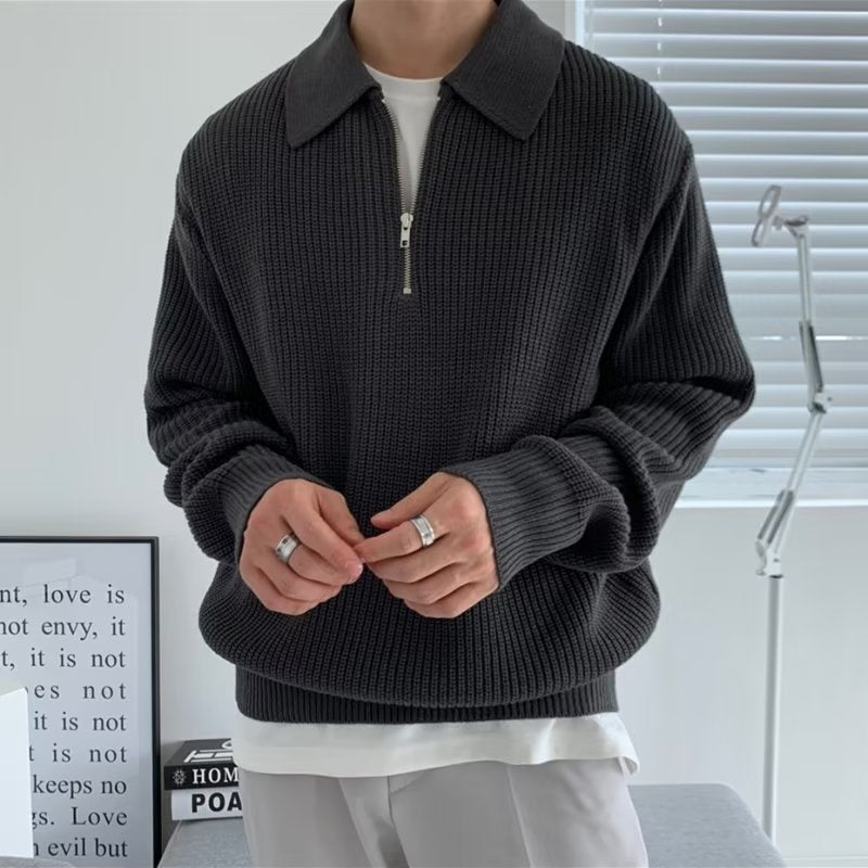 Men's Quarter Zip Long Sleeve Polo Sweater