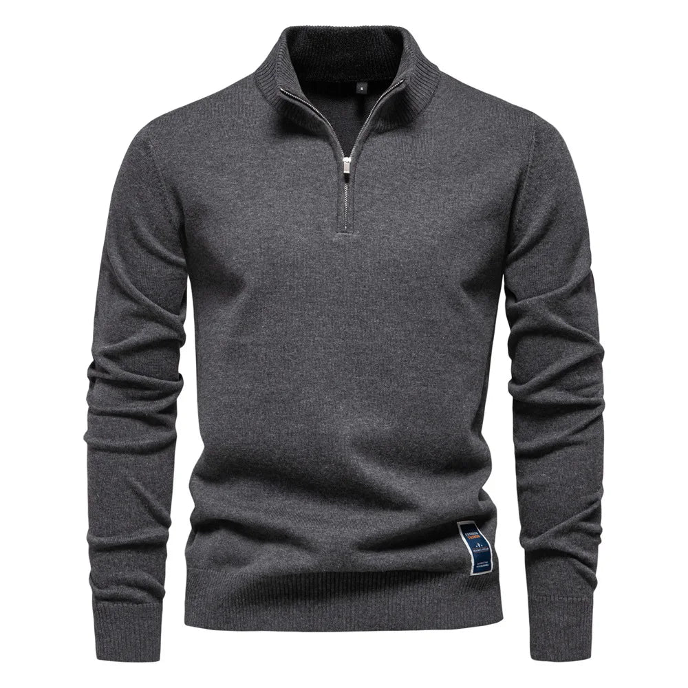 Men’s Quarter Zip Stand Collar Long Sleeve Knit Sweater
