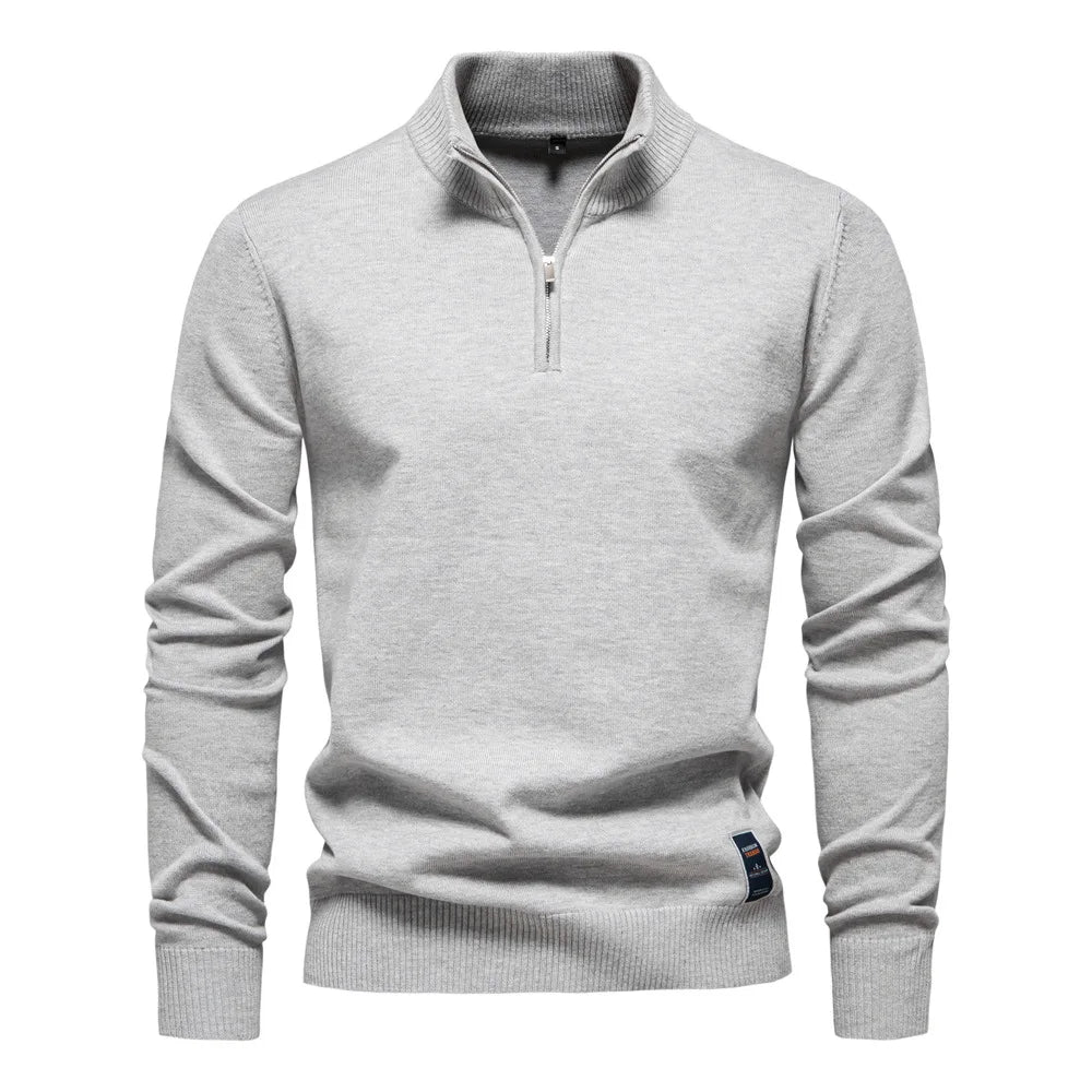 Men’s Quarter Zip Stand Collar Long Sleeve Knit Sweater