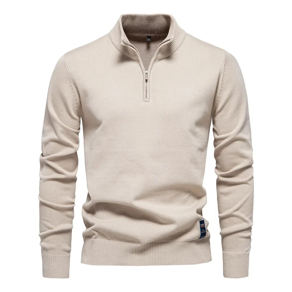 Men’s Quarter Zip Stand Collar Long Sleeve Knit Sweater