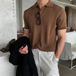 Men's Ribbed Button Polo Collar Short Sleeve Polo Shirt