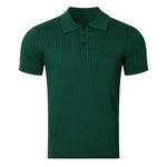 Men's Ribbed Button Polo Collar Short Sleeve Polo Shirt