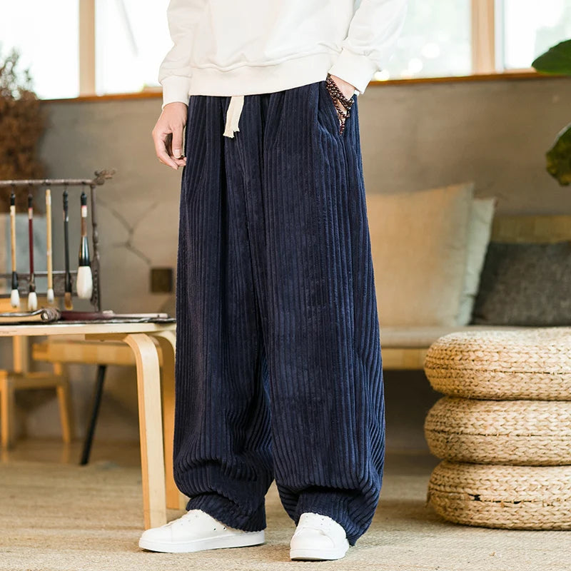 Men’s Ribbed Elastic Waist Loose Fit Lounge Pants