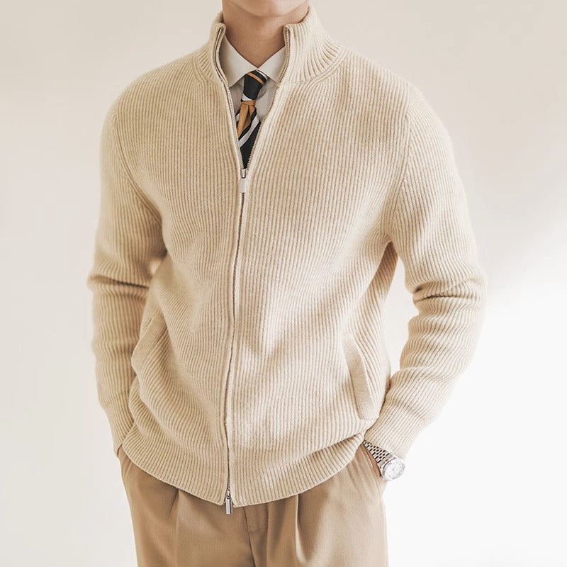 Men’s Ribbed Full Zip Stand Collar Knit Cardigan