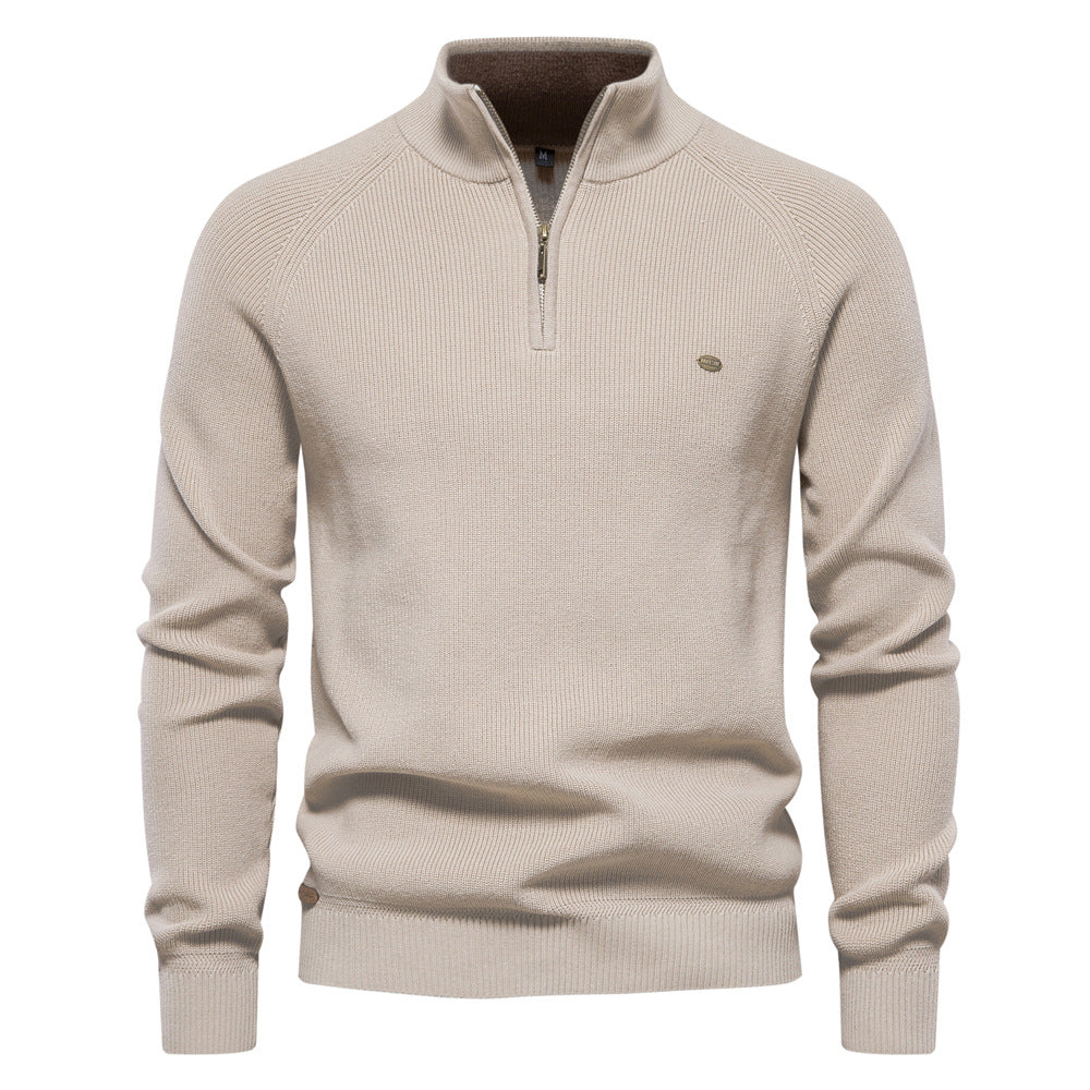 Men’s Ribbed Quarter Zip Stand Collar Long Sleeve Knit Sweater