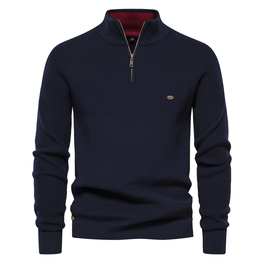 Men’s Ribbed Quarter Zip Stand Collar Long Sleeve Knit Sweater
