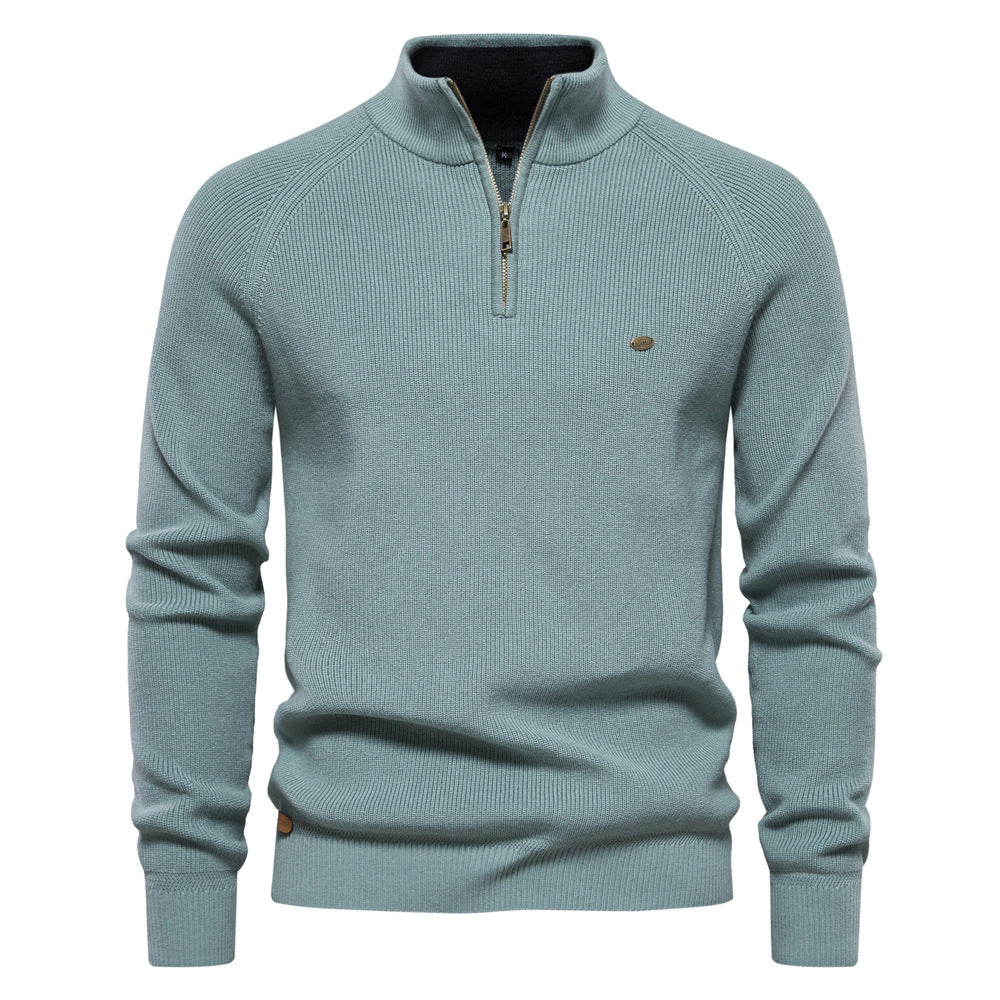 Men’s Ribbed Quarter Zip Stand Collar Long Sleeve Knit Sweater