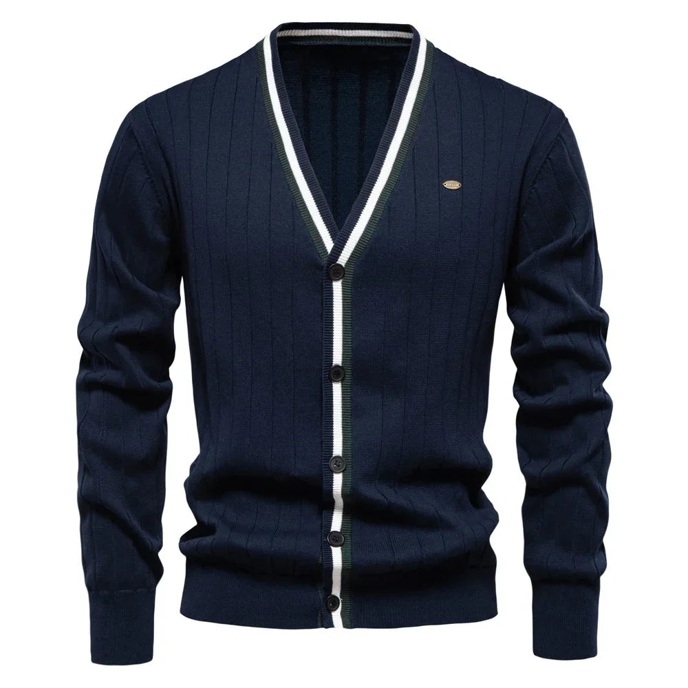 Men’s Ribbed V-Neck Button Front Knit Cardigan