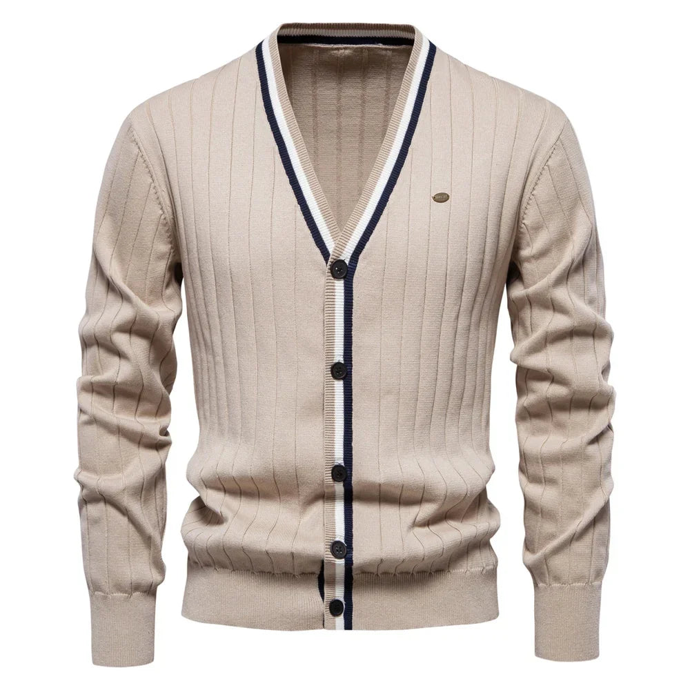 Men’s Ribbed V-Neck Button Front Knit Cardigan