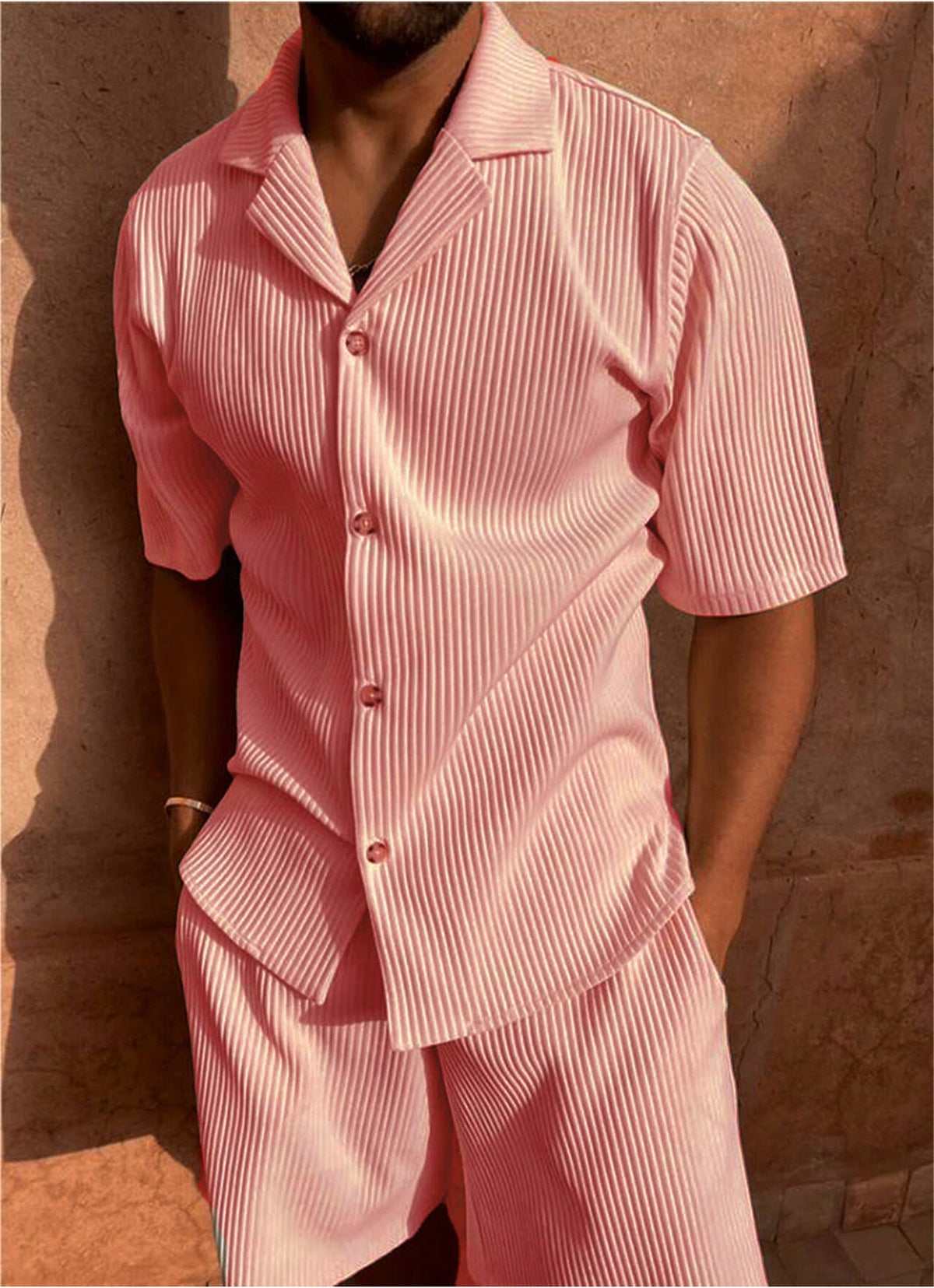 Men’s Short Sleeve Button Front Shirt and Shorts 2 Piece Set