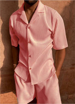 Men’s Short Sleeve Button Front Shirt and Shorts 2 Piece Set