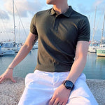 Men's Short Sleeve Button Placket Ribbed Polo Shirt