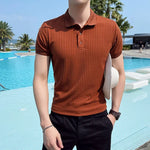 Men's Short Sleeve Button Placket Ribbed Polo Shirt