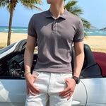 Men's Short Sleeve Button Placket Ribbed Polo Shirt