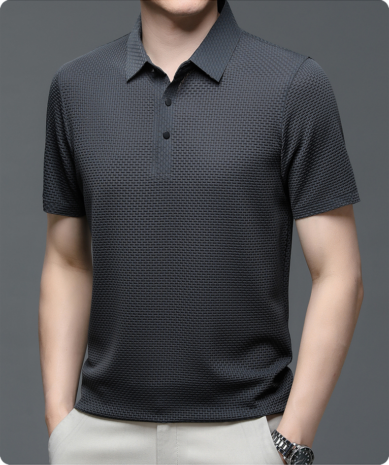 Men’s Short Sleeve Button Textured Knit Polo Shirt