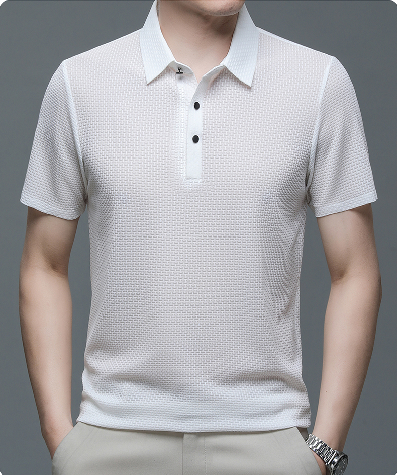 Men’s Short Sleeve Button Textured Knit Polo Shirt