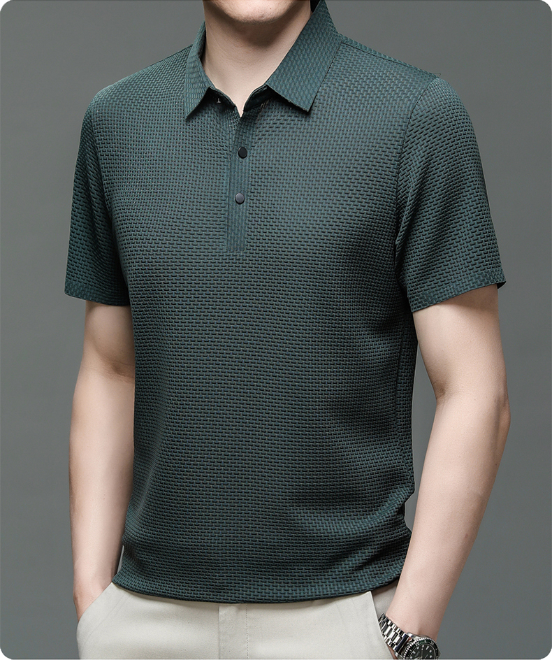 Men’s Short Sleeve Button Textured Knit Polo Shirt