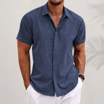 Men's Short Sleeve Button-Up Casual Shirt with Rolled Cuffs