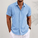 Men's Short Sleeve Button-Up Casual Shirt with Rolled Cuffs