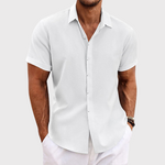 Men's Short Sleeve Button-Up Casual Shirt with Rolled Cuffs