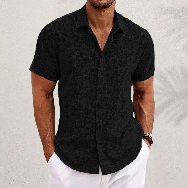 Men's Short Sleeve Button-Up Casual Shirt with Rolled Cuffs