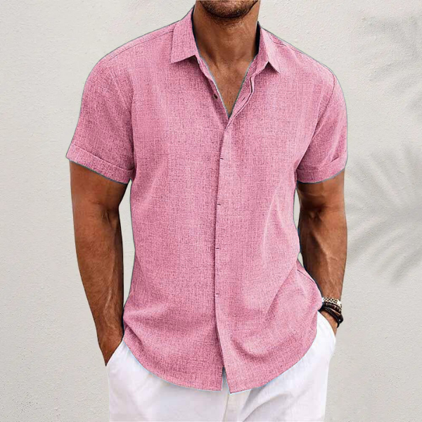 Men's Short Sleeve Button-Up Casual Shirt with Rolled Cuffs