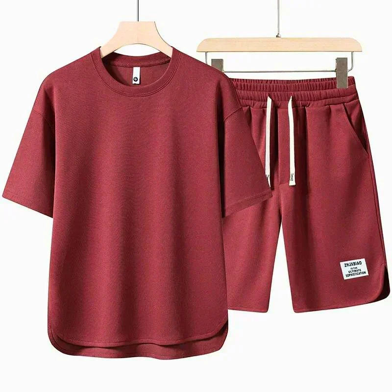 Men’s Short Sleeve Crew Neck T Shirt and Drawstring Shorts 2 Piece Set